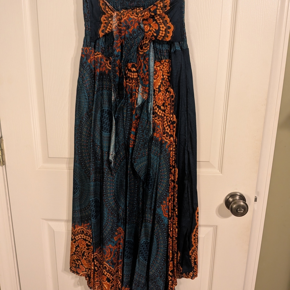 OS Bohemian Maxi Skirt in Blue and Orange